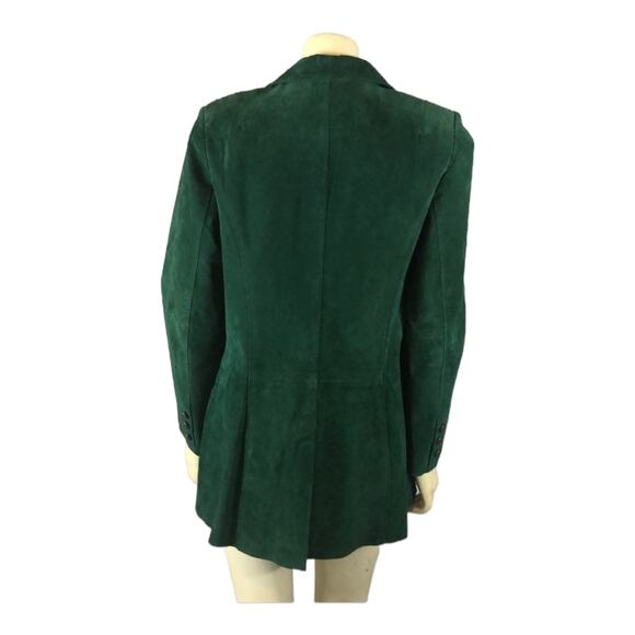 American Vintage Retro Green Suede Leather Car coat 3 Button closing size medium - Picture 4 of 13